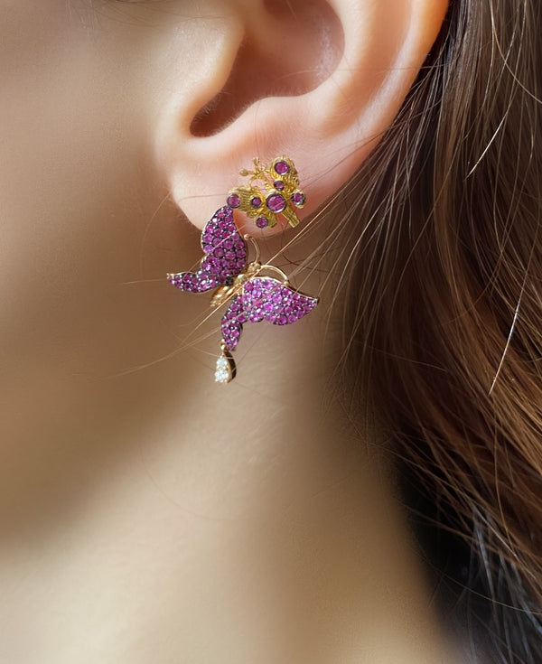 Pink Polka Butterfly Earrings