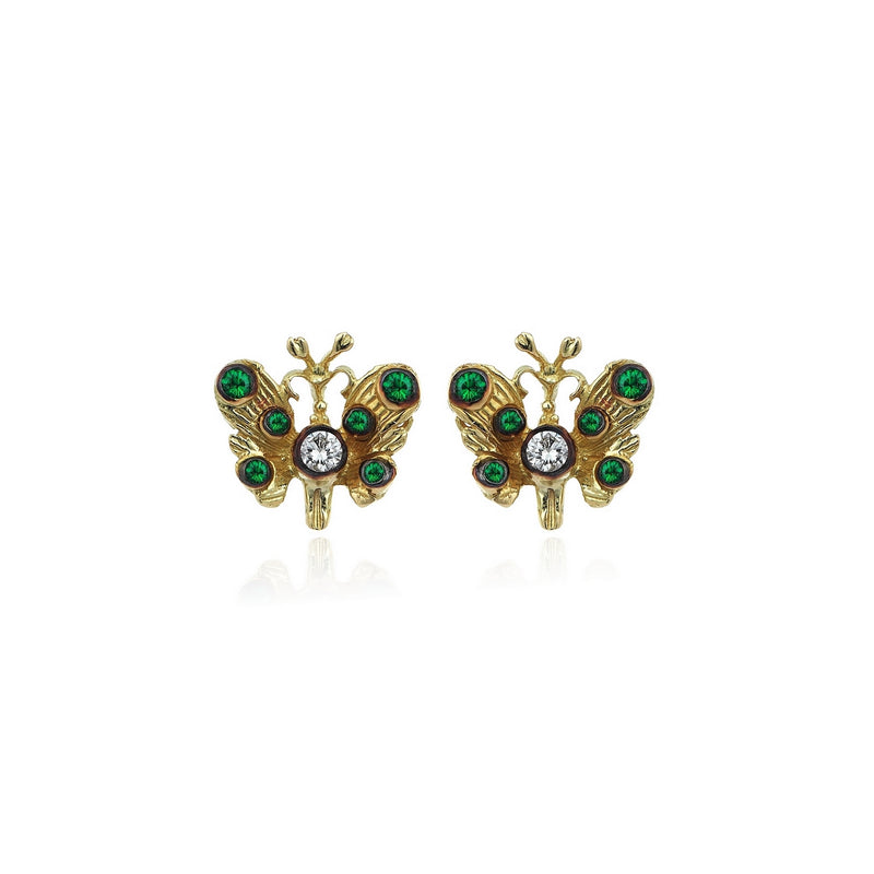 Green Polka Butterfly Earrings